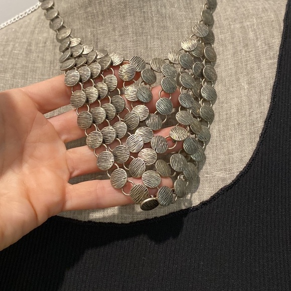Silver Metal Statement Drop Necklace - Picture 3 of 10